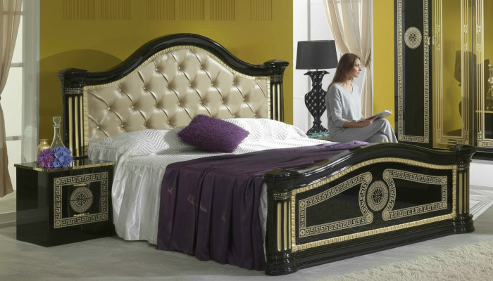 Slaapkamer 3-delige set Bed 2x Nachtkastje Console Bedden Chesterfield Bekleding