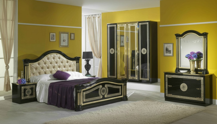 Slaapkamerset in moderne stijl, inclusief bed, nachtkastje, commode en bedmeubelen. 6-delige set, nieuw.