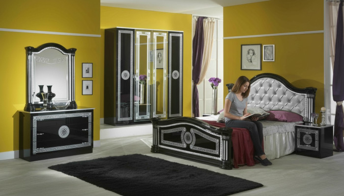 Bed 2x Nightstand 3-piece Bedroom Set Design Luxury Bedroom Chesterfield