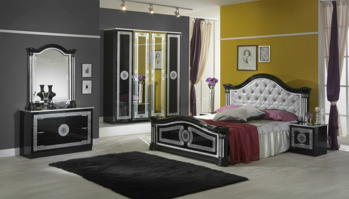 Zwarte slaapkamerset commode stijl beddengoed set 6-delig barok nieuw