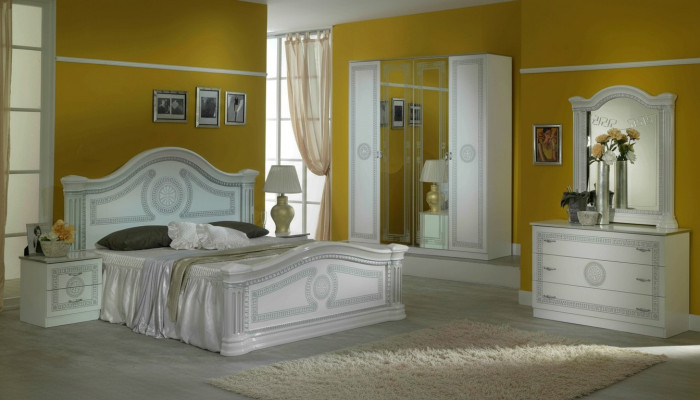 Ontwerp slaapkamer 3-delige set. Bed 2x nachtkastje Klassieke luxe beddenset meubels
