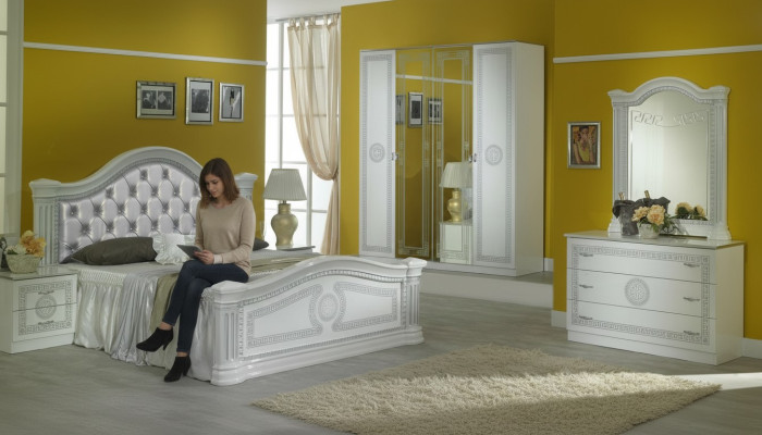 Compleet slaapkamer set ontwerp Moderne Luxe Bed 2x Nachtkastje 6-delig Kast