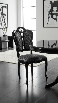 Stoel Zwart Zilver Ontwerp Woonkamer Eetkamer Hout Stoelen Bekleding Gemaakt in Italië