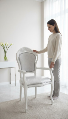 Stoel Wit Zilver Ontwerp Woonkamer Eetkamer Hout Stoelen Bekleed Gemaakt in Italië