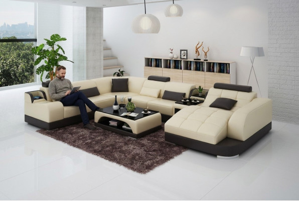 Leren bank ontwerpersbank U-vormige woonlandschap bank bekleding hoekbank  Leren ontwerpersbank U-vormige woonkamerbank beklede hoekbank