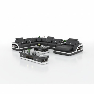 Leren hoekbank set bekleding U-vorm bank bank ontwerp hoekbank  Leren hoekbank set bekleding U-vorm bank bank ontwerp hoekbank