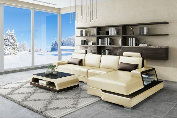 Hoekbank Bank Woonlandschap L Vorm Beklede Bank Leren Bank Beige Bankstellen
