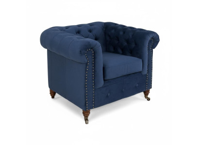Designer fauteuil 1-zits blauw leder textiel luxe club loungebank Chesterfield