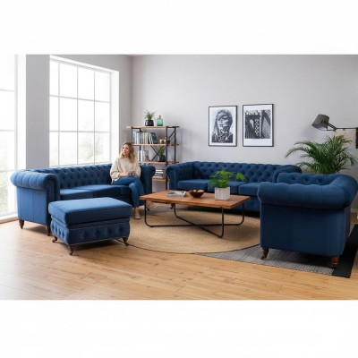 Designer bankstel 3-zits Chesterfield bank gestoffeerde bankstellen zitbank driezits textiel