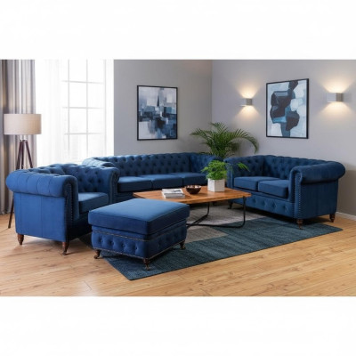 Designer bankstel 3-zits Chesterfield bank gestoffeerde bankstellen zitbank driezits textiel