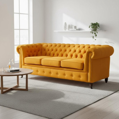 Klassieke Chesterfield meubels Driezitsbank Stoffen bankstel Luxe design Oranje