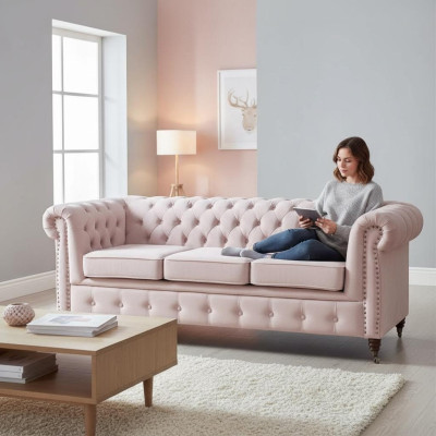 Klassieke Chesterfield meubels 3-zits bank Stoffen bank Stijlvol ontwerp Nieuw.