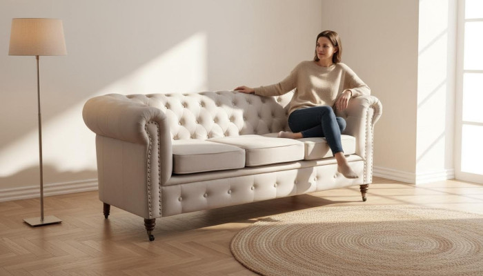 Chesterfield 3-zitsbank Leren Bank Bank Bekleding Zitgroep Driepersoons Nieuw