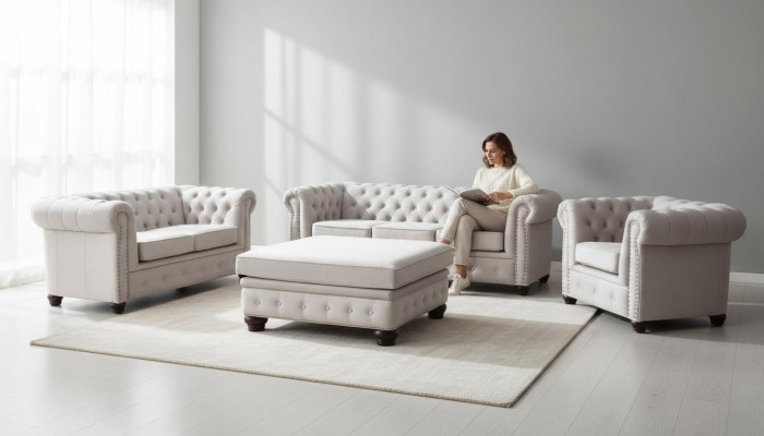 Chesterfield Sofameubel 3+1+1 Zitplaatsen Design Bank Bekleding Sofa Set