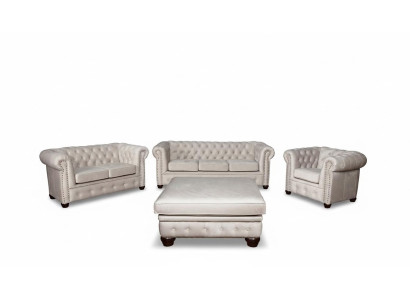 Chesterfield bankstel bankstel set 321 + voetenbankje Zitkussen bekleding textiel  Chesterfield bankstel bankstel set 321 + voetenbankje Zitkussen bekleding textiel