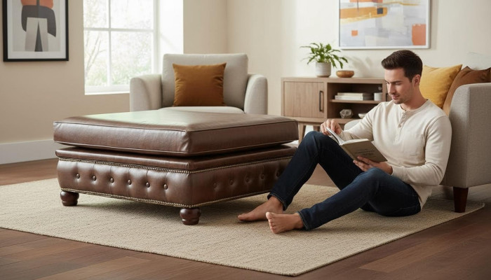 Voetenbank Club Lounge Kruk Chesterfield Textiel Ottomaans Ontwerp Ottomaanse Stof