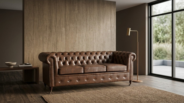 Chesterfield zitsalon sofa bankstel bekleding 3 2 zits leren banken stof nieuw