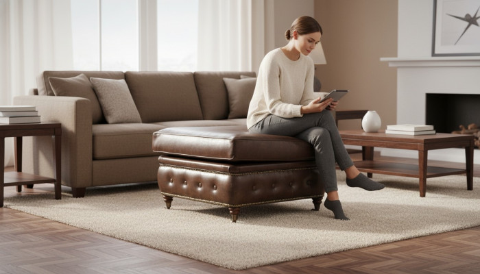 Chesterfield voetenbank Club Lounge poef Leder Textiel Ottoman Ontwerper