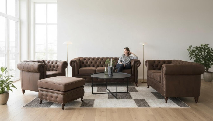 Chesterfield bank zitkussen 321 voetenbankje met zitplaatsbankstel bankstellen bank footstool