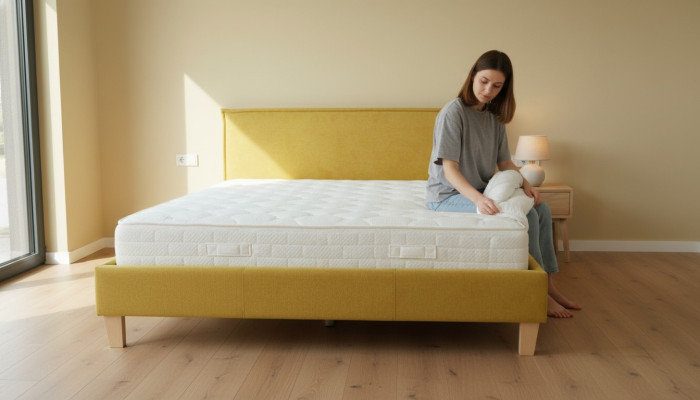 Tweepersoonsbed Bed Bedden Bekleding Slaapkamer Bedlade Huwelijk Geel Textiel Stof
