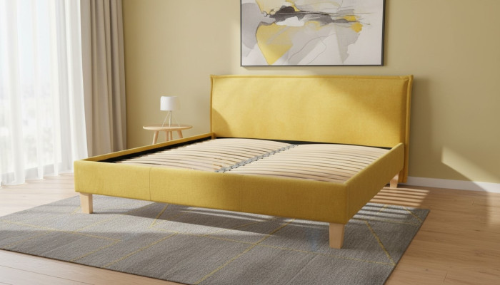 Tweepersoonsbed Bed Bedden Bekleding Slaapkamer Bedlade Huwelijk Geel Textiel Stof