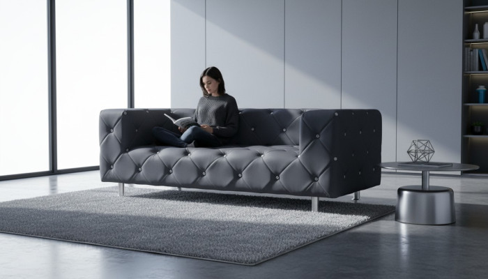 Driepersoons bank gestoffeerde ontwerp bank 3-zits banken kamer Chesterfield grijs Nieuw