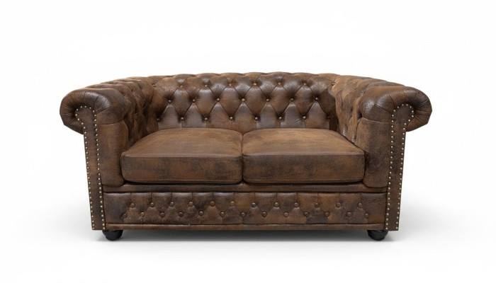 Chesterfield stoffen bank 2-zitsbank bruin tweezitter