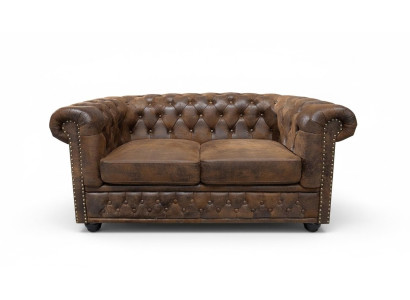 Chesterfield stoffen bank 2-zitsbank bruin tweezitter