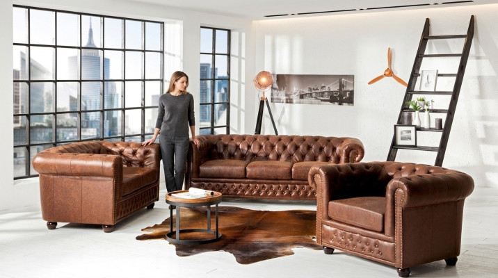 Bankstel 3+2 zits Nieuwe set Ontwerp Banken Bekleding Decor Bankstellen Leer