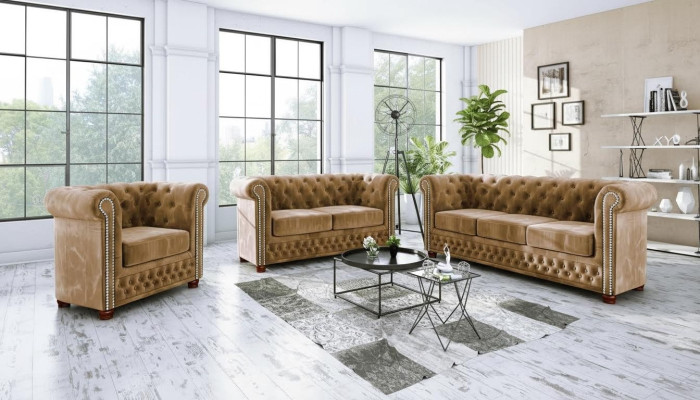 Ontwerpbank 3-zits Chesterfield stoffen bank gestoffeerde banken textielbanken nieuw