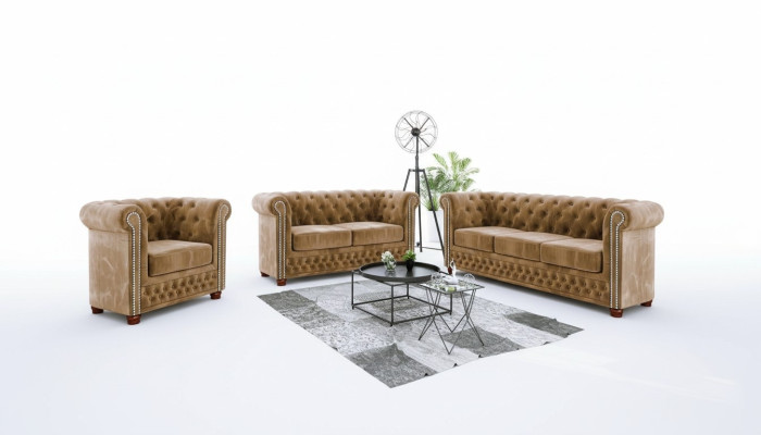 Ontwerpbank 3-zits Chesterfield stoffen bank gestoffeerde banken textielbanken nieuw