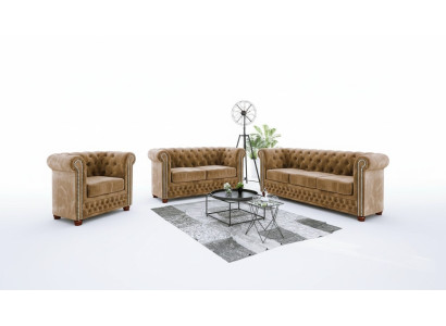 Ontwerpbank 3-zits Chesterfield stoffen bank gestoffeerde banken textielbanken nieuw