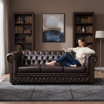 Driepersoonsbank Gestoffeerde Designbank 3-zitsbanken Woonkamer Bruin Luxe