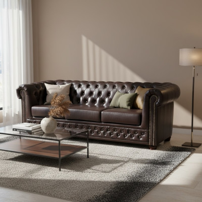 Driepersoonsbank Gestoffeerde Designbank 3-zitsbanken Woonkamer Bruin Luxe
