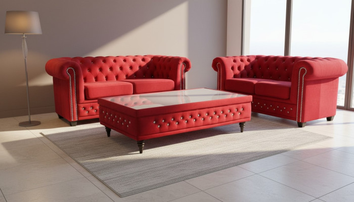 Chesterfield Stoffen Bank bekleding 2-zits bank tweezits Rood