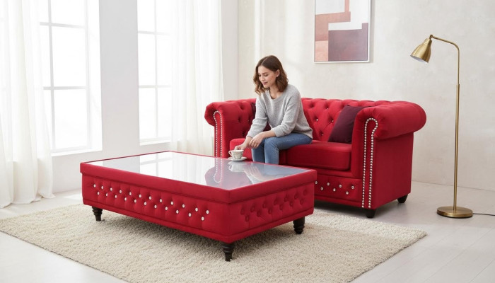Chesterfield Design Salontafel Glazen Tafel Bank Bijzettafels