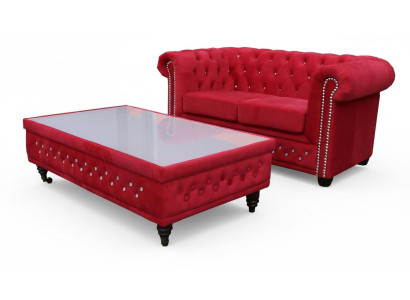 Chesterfield Design Salontafel Glazen Tafel Bank Bijzettafels