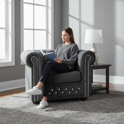 Chesterfield fauteuil tv bank 1-zits bank stof stof banken bekleding nieuw
