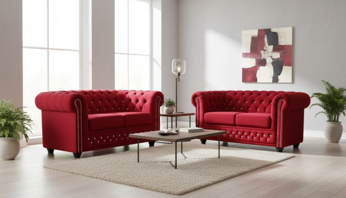 Sofaset 2+1 Zitsbank Bank Gestoffeerde Blauwe Klassieke Bankstel