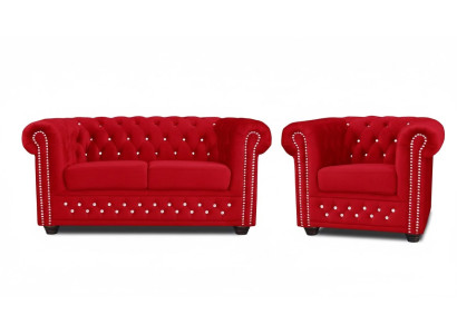 Sofaset 2+1 Zitsbank Bank Gestoffeerde Blauwe Klassieke Bankstel