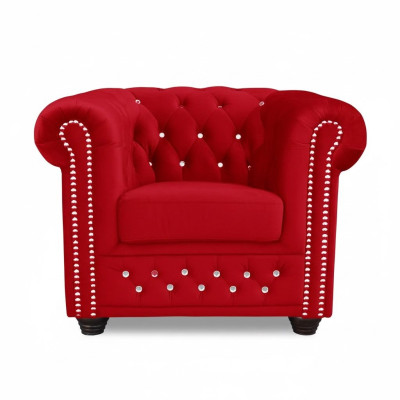 Fauteuil Design Bekleding Modern Textiel Rood TV 1-Zits Chesterfield Nieuw