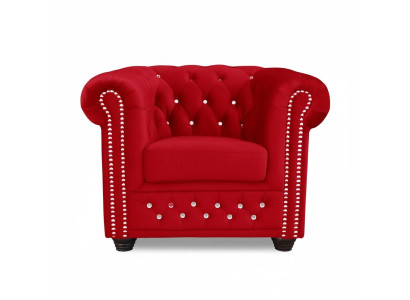 Fauteuil Design Bekleding Modern Textiel Rood TV 1-Zits Chesterfield Nieuw