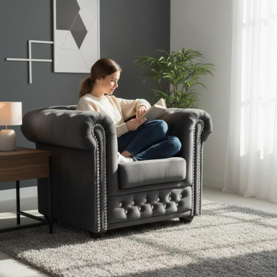 Bankstellen Chesterfield fauteuil TV bank 1-zits bank textiel stof bekleding nieuw