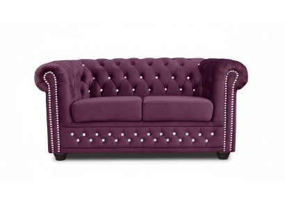 Chesterfield stoffen bank gestoffeerd met textiel, 2-zits, paars.