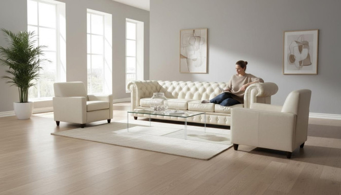 Chesterfield hoekbank L-vorm stof design bank gestoffeerde zitbank textiel