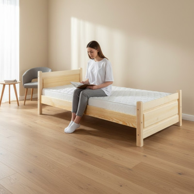 Massief houten bed van echt hout massief houten bed 100x200 eenpersoonsbed seniorenbed handgemaakt.