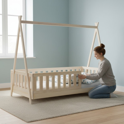 Houten bed Echt houten bed Bedden Hemelbed Hotel 90x200 Stijl Massief meubilair Nieuw