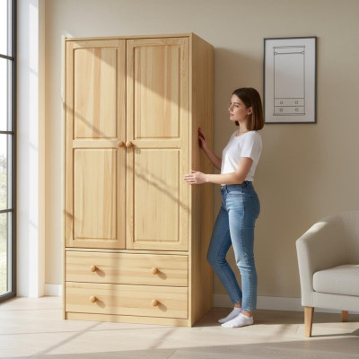 Kledingkast Sparrenkast Massief houten Slaapkamerkast Kasten Nieuw
