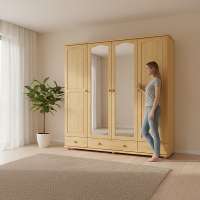 Kledingkast Slaapkamer Houten Kast Echt Handwerk Massief Houten Kast 4-deurs.