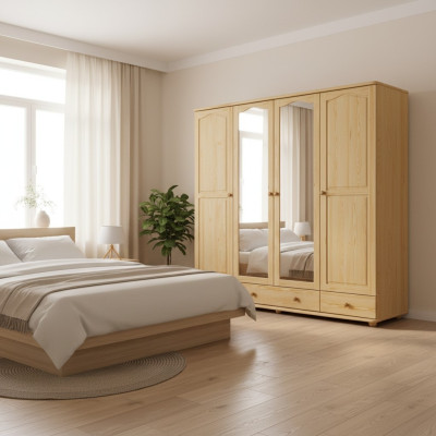 Kledingkast Slaapkamer Houten Kast Echt Handwerk Massief Houten Kast 4-deurs.